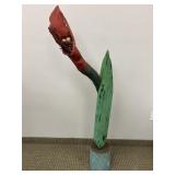 FOLK ART CARVED FLOWER ARTIST UNKNOWN