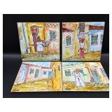 SET OF 4 HAND PAINTED TILES FROM CUBA