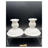 FENTON HOBNAIL MILK GLASS CANDLE HOLDERS