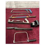 2 HACK SAWS, 2 RASPS, HOLE SAW, COPING SAW