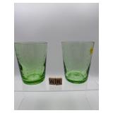 PAIR OF GREEN BUBBLE GLASS TUMBLERS