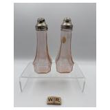 PAIR OF PINK DEPRESSION GLASS SALT AND PEPPER