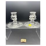 PAIR VINTAGE CLEAR GLASS CANDLE HOLDERS