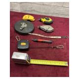 LOT OF TAPE MEASURES, CHAULK LINE, EXTENDER CORD