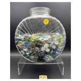 GLASS CANNISTER FILLED WITH GLASS STONES