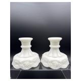 PAIR WESTMORELAND  GRAPE MILK GLASS CANDLE HOLDERS