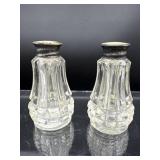 PAIR OF STERLING SILVER TOPPED SALT/PEPPER SET