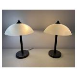PAIR OF BLACK METAL BASE TABLE LAMPS