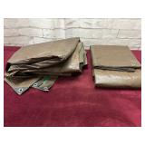 2 LARGE BROWN PLASTIC TARPS