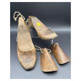 2 PAIR VINTAGE WOODEN HAND CARVED COBBLER;S SHOES