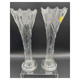 PAIR OF VINTAGE CLEAR GLASS SWUNG VASE