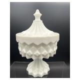 L.E. SMITH MILK GLASS CANDY DISH WITH LID