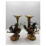 PAIR OF CHRISTMAS BRASS CANDLE HOLDERS