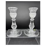 PAIR OF GLASS CANDLE HOLDERS