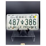 QUEBEC - 63 LICENSE PLATE