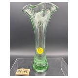 HAND BLOWN GREEN GLASS VASE