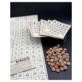 VINTAGE BINGO CARDS AND WOODEN BUTTONS
