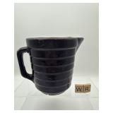 VINTAGE DARK BROWN RIBBED STONEWARE BATTER JUG
