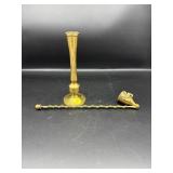 VINTAGE BRASS BUD VASE AND CANDLE SNUFFER
