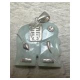 Silver & Jade Carved Elephant Pendant