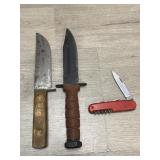 (2) VTG Fixed Blade Knives (1) Multi Tool w/ Knife
