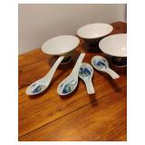4 Dim Sum Koi Spoons & 3 Asian Rice Bowls