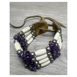 Native American Amethyst and Bone Bracelet