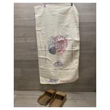 Primitive Advertising Flour Sack w/ (2) Wood