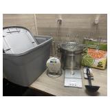 Kitchen Assortment w/ Tub, Scale, Pots & More