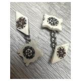 Mexican Mosaic Inlay Bone Cufflinks 1950s Aztec