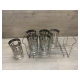 (6) 1960s Kimico Knight Glass Tumblers w/ Carrier