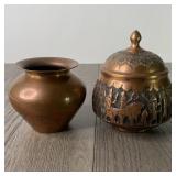 (2) Copper Vases / Containers / (1) Has A Lid -