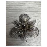 Intricate Sterling Flower Brooch