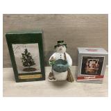 (2) Hallmark Ornaments & Snowman Figure