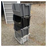 (4) Stackable Plastic Storage Organizer Totes -