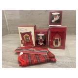 (4) VTG Christmas Ornaments w/ Tree Skirt