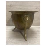 Brass 9in Lions Head 3 Footed Planter