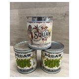 (3) Squaw Paper Labels in Empty Tins