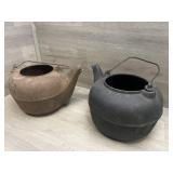 (2) Cast Iron Tea Pots - no lids Great Planters