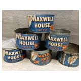 (6) Maxwell House Coffee Tins