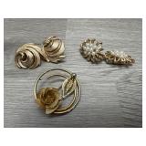 (2) Pr Trifari Earrings and Sarah Coventry Brooch