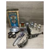 Cherry Pitter, Olive Oil Tin, Tin Salt & Pepper,