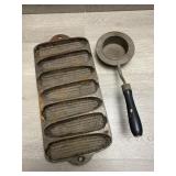 Antique Smelthing Pourt & Cast Iron Bread Pan