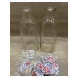 (2) Carnation Milk Bottles & Foil Milk Toppers