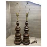 MCM Wood Carved Lamps Set Of (2)
