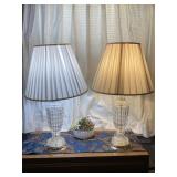 (2) Cut Crystal Style Lamps With Shades - Both