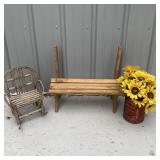 Outdoor Decor - (2) Wood Benches & Faux Flowers