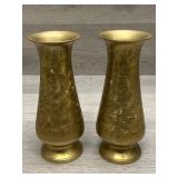 (2) Brass Etched Vases -