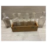 Antique Medicine Bottles & Adv. Wood Crate
