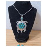 Faux Turquoise Turtle Necklace W/Earrings (SS1)